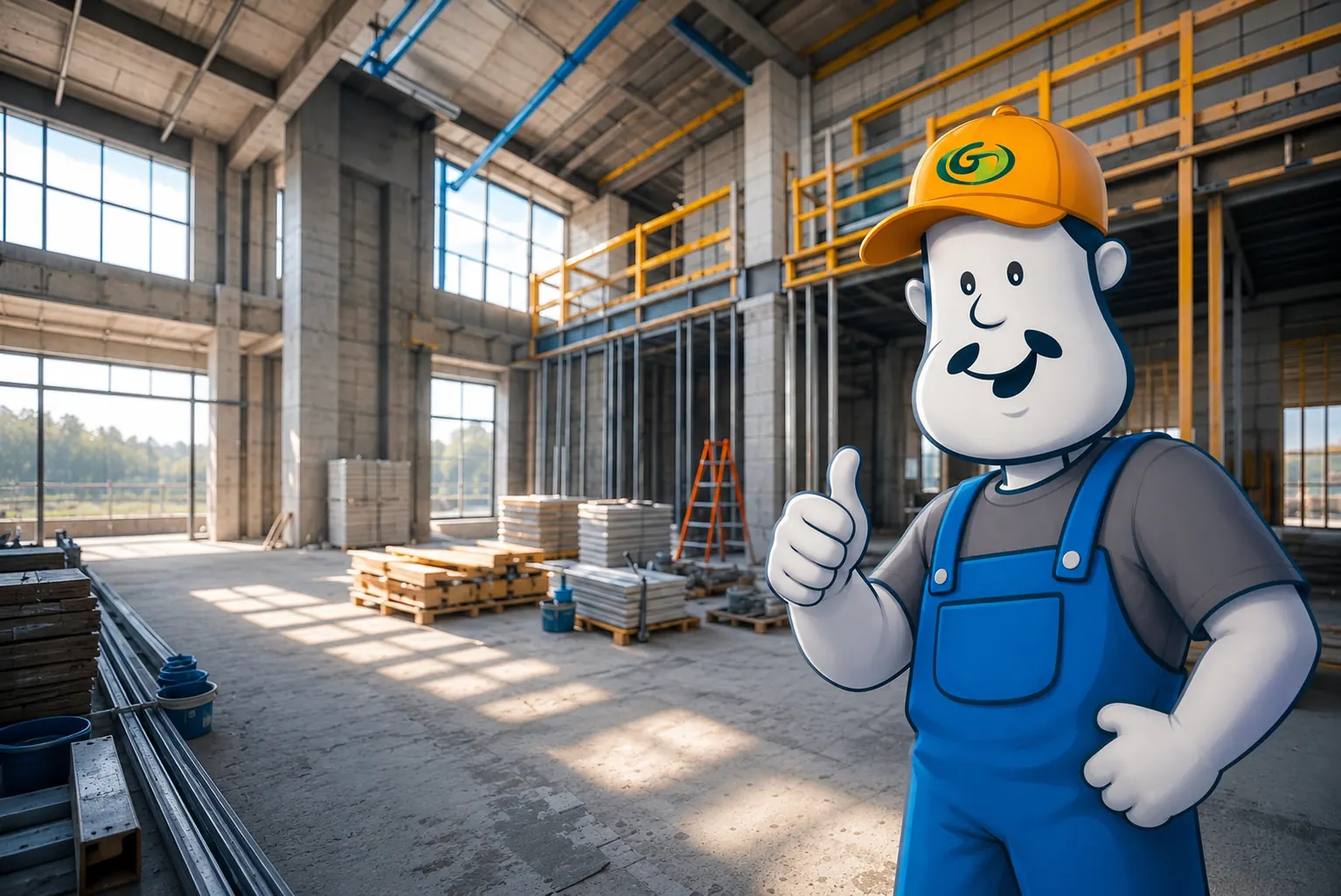 GAUDON brand mascot on a construction site